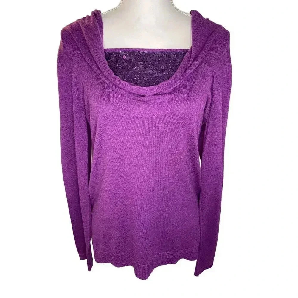 Dana Buchman Women’s Medium Purple Cowl Neck Sweater with Sequins